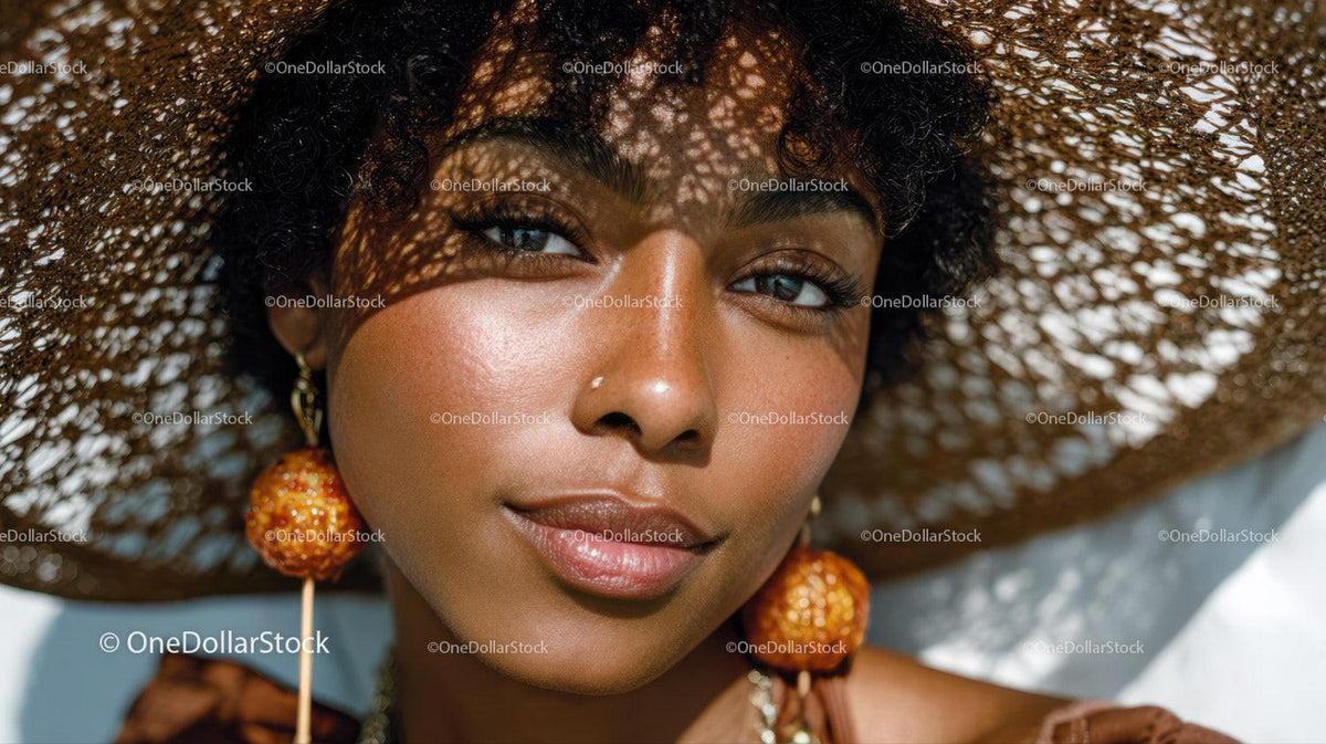 Elegant Woman Wearing Wide Brim Straw Hat with Summertime Style Stock Photo Bundle preview 18