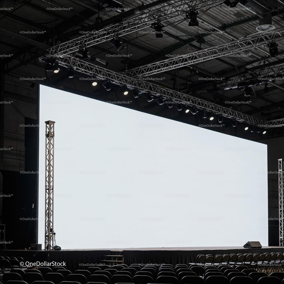 Empty Conference Hall with Large White Presentation Screen JPG Mockup Image preview