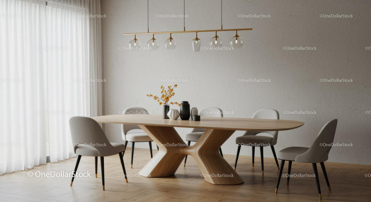 Modern Scandinavian Dining Room with Wooden Table and Elegant Chairs