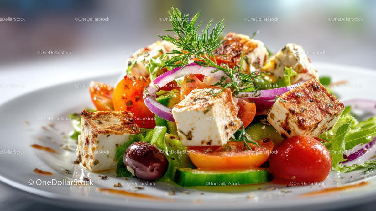 Fresh Vegetable Salad with Feta Cheese and Cherry Tomatoes