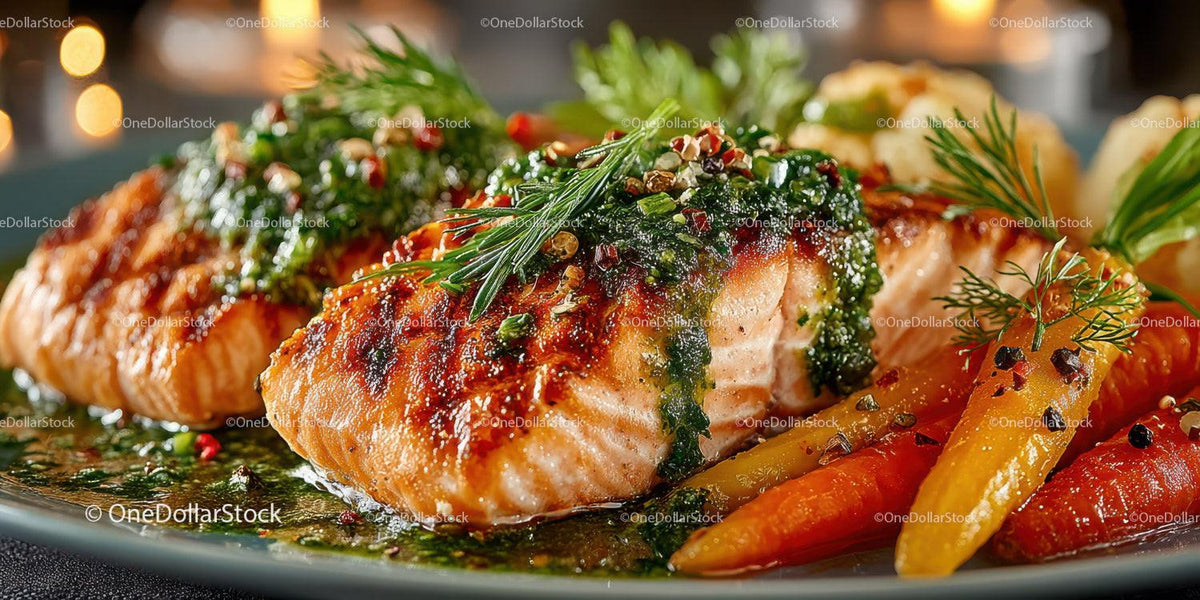 Gourmet Salmon Fillet with Roasted Vegetables and Fresh Herbs