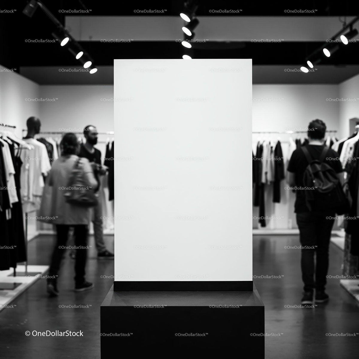 Minimalist fashion gallery interior with modern lighting JPG Mockup Image preview