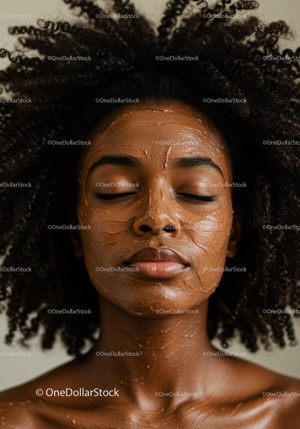 Young Woman with Curly Hair Enjoying Facial Treatment for Glowing Skin