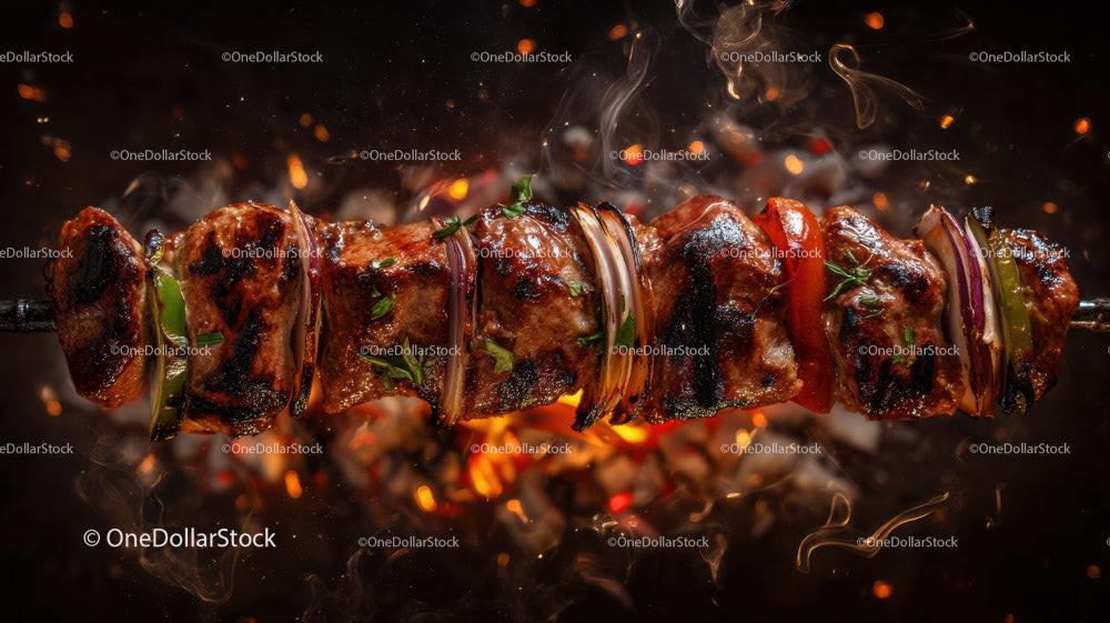 Juicy grilled chicken skewers with onion on barbecue Stock Photo Bundle preview 17