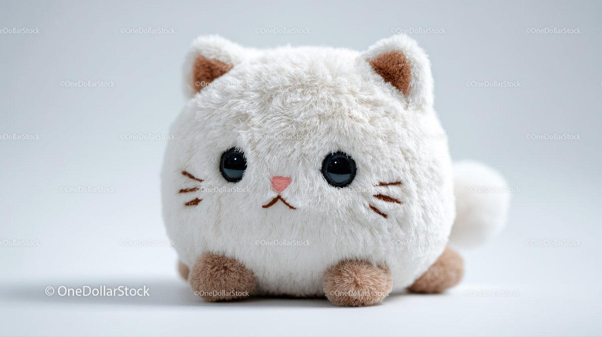 Cute Plush Cat Toy in Soft Brown and White with Black Details Stock Photo Bundle preview 22