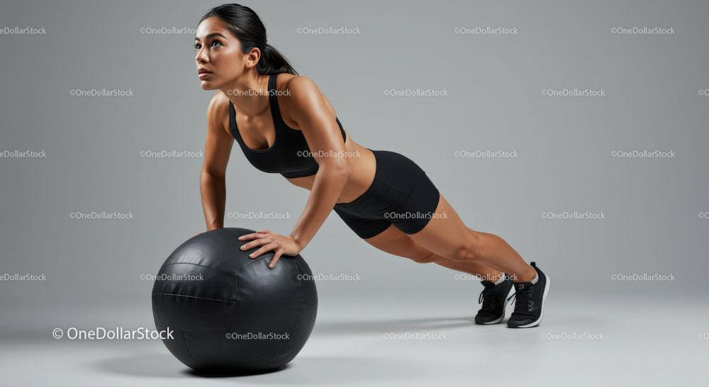 Athletic Woman Performing Plank Exercise with Stability Ball 11 JPG Files digital asset preview