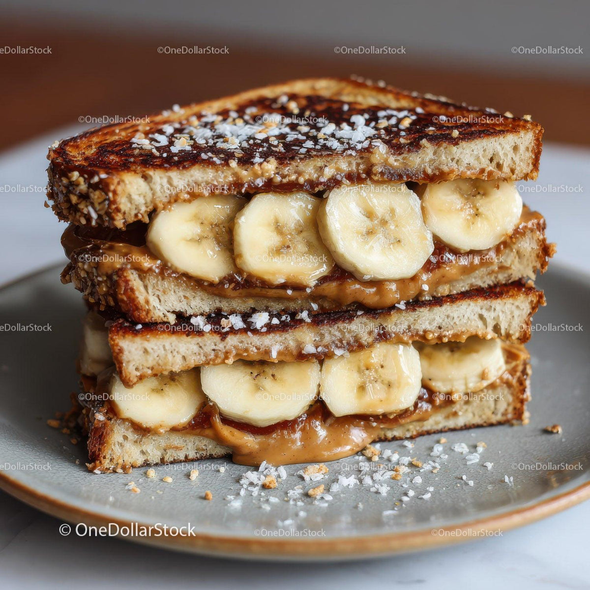 stock photo bundle made with Banana Caramel Toast Sandwich for Delicious Breakfast or Snack Stock Photo Bundle