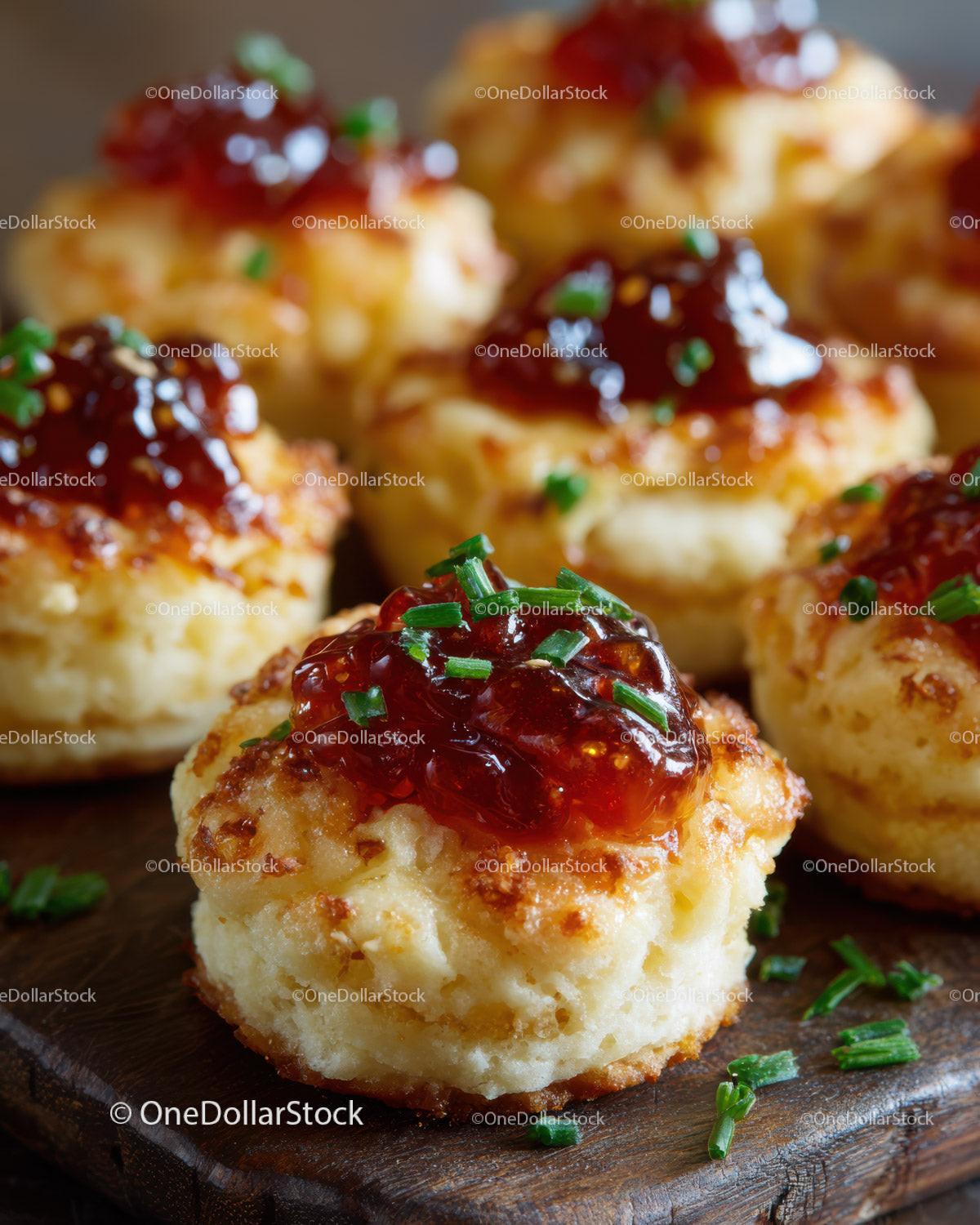 Gourmet Crostini with Cheese and Red Pepper Jelly on Rustic Platter Stock Photo Bundle preview 6