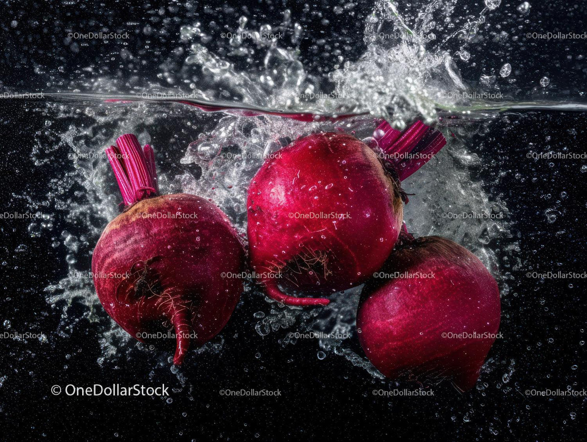 Fresh Radishes Splashing in Water in High Detail