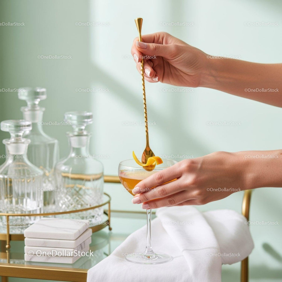 Elegant Cocktail with Citrus Twist Garnish in a Stylish Bar Scene