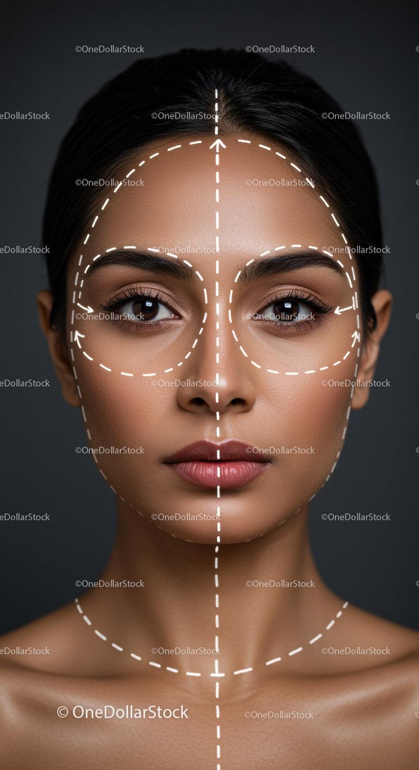 Professional Woman Face with Facial Mapping and Skin Care Analysis