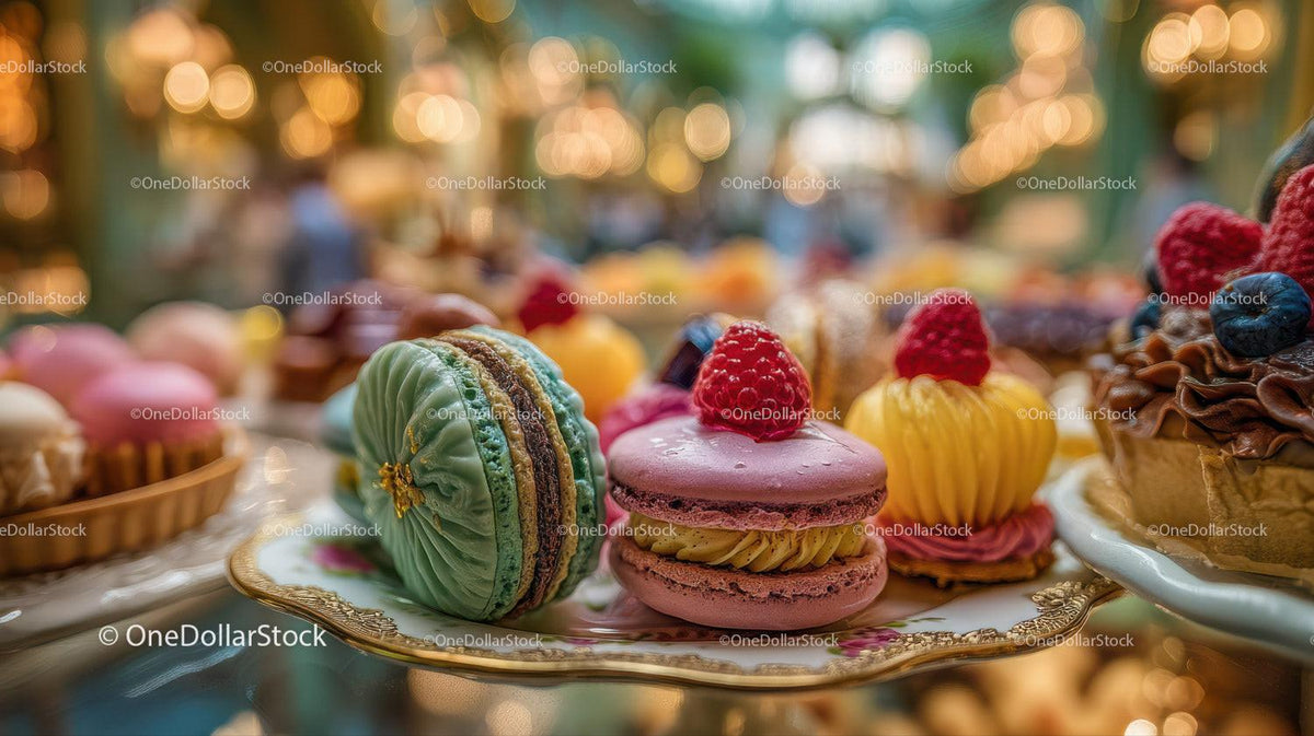 Colorful Assorted Macarons and Pastries on Elegant Dessert Plate