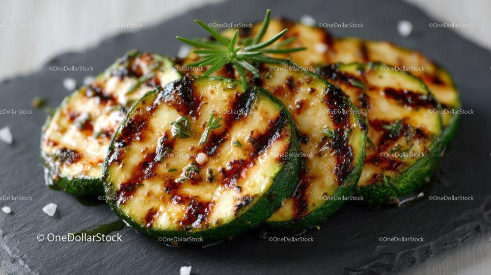 Grilled Zucchini Slices with Herbs on Slate Plate 19 JPG Files digital asset preview