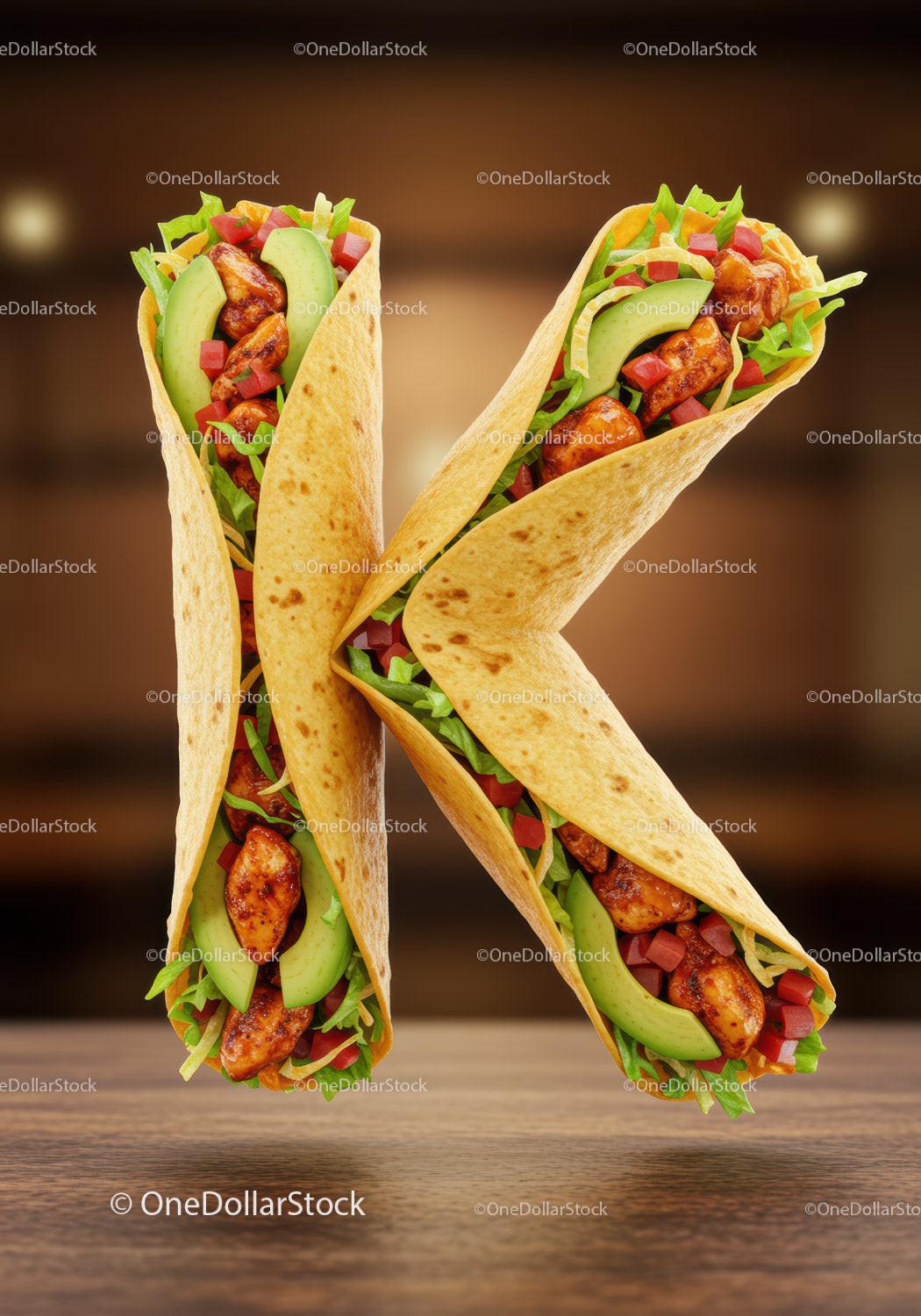 Letter K Shaped Wraps Filled with Fresh Ingredients