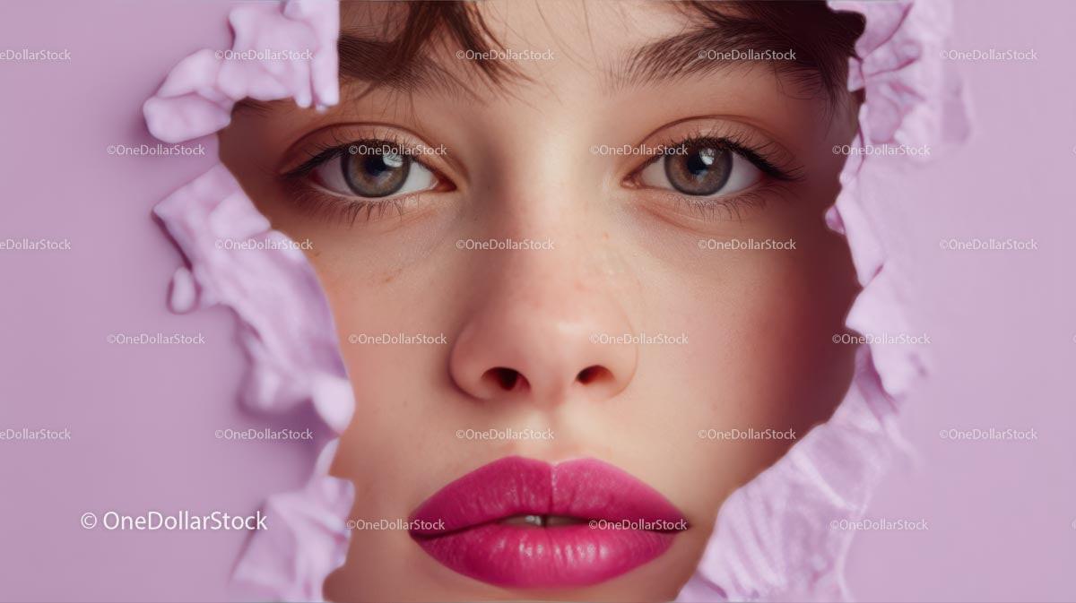 Close-Up Portrait of a Glamorous Model with Pink Lipstick Stock Photo Bundle preview 20