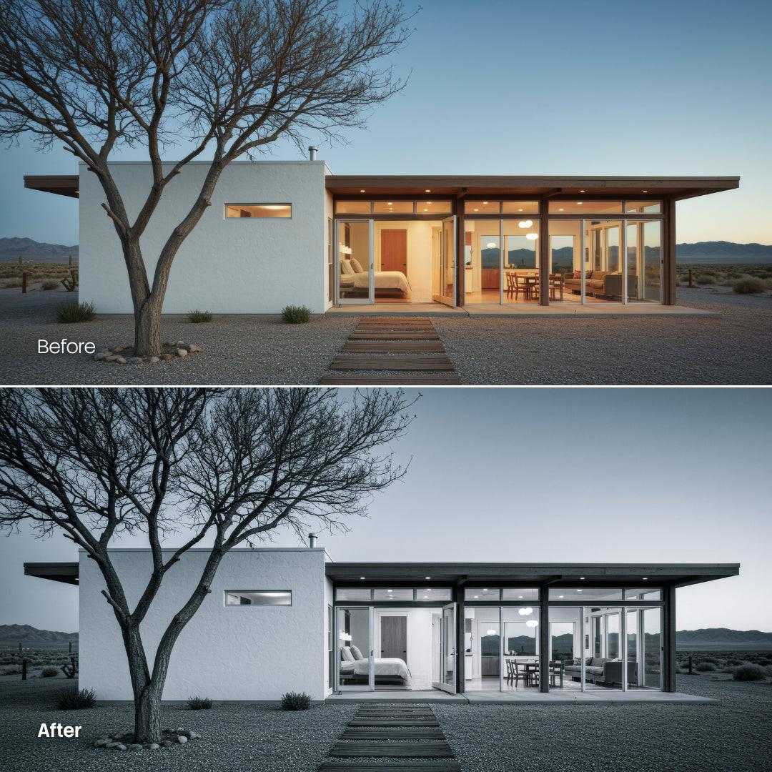 Before and after Architecture Mono LUT Pack effect