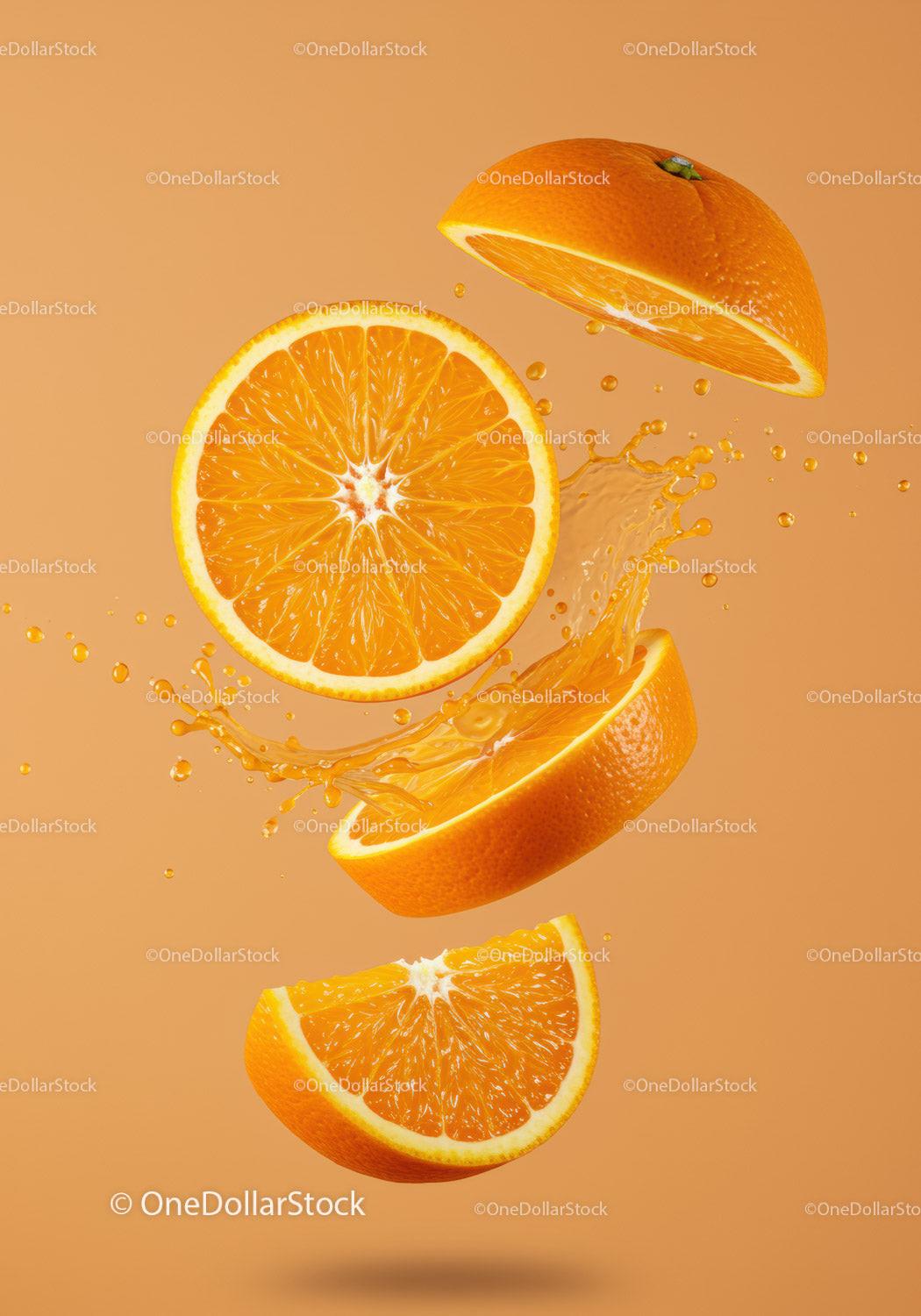 Fresh Orange Slices Splashing Juicy Citrus Burst