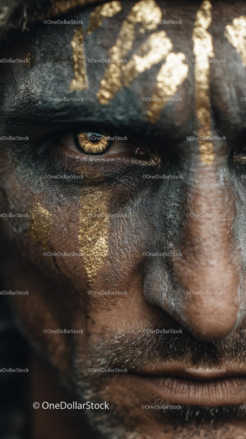 Close-up of An African Tribal Face with Gold Metallic Body Art Stock Photo Bundle preview 11