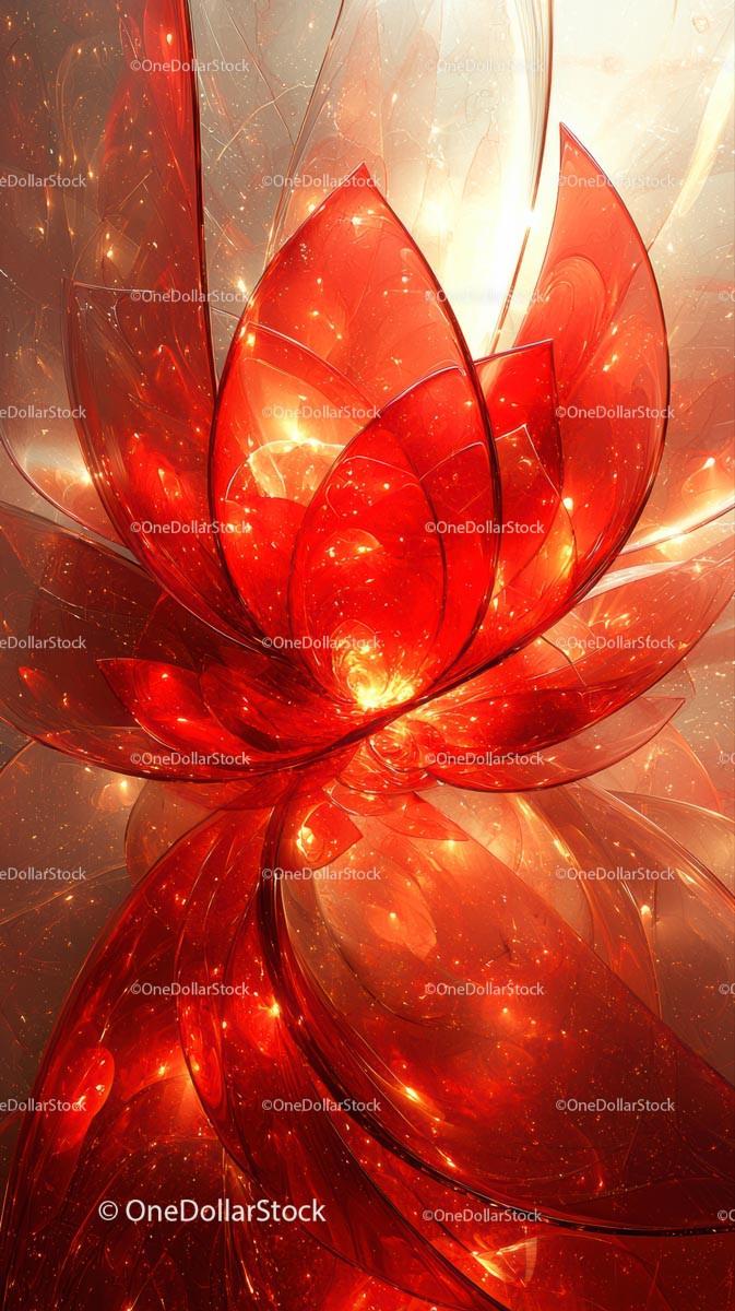 Vibrant Red Glowing Flower Abstract Digital Art