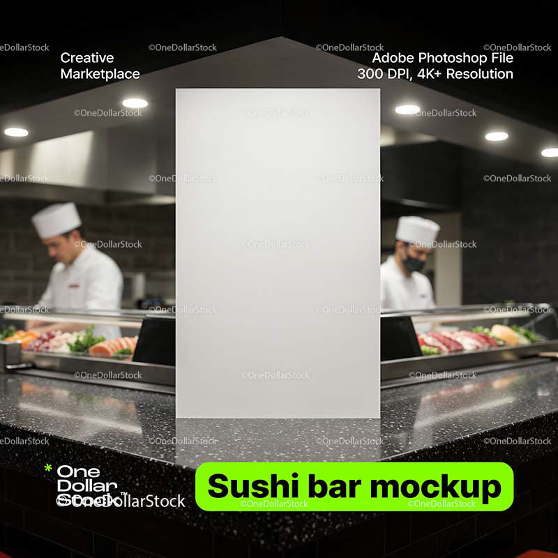 editable PSD mockup for Sign standing in sushi bar