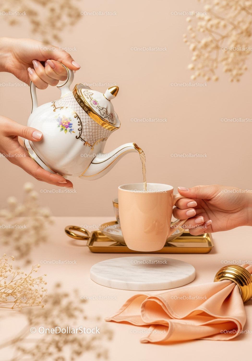 Elegant Porcelain Tea Set with Gold Accents and Floral Design for Sophisticated Tea Time