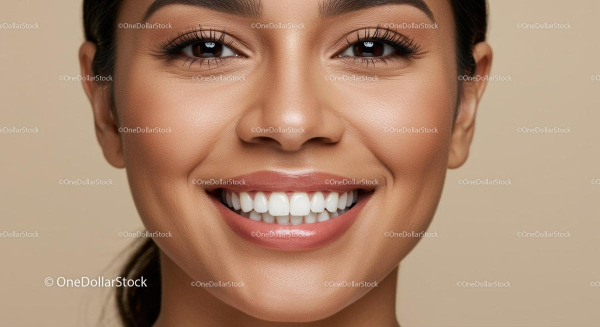 Close-up of smiling woman with radiant healthy skin
