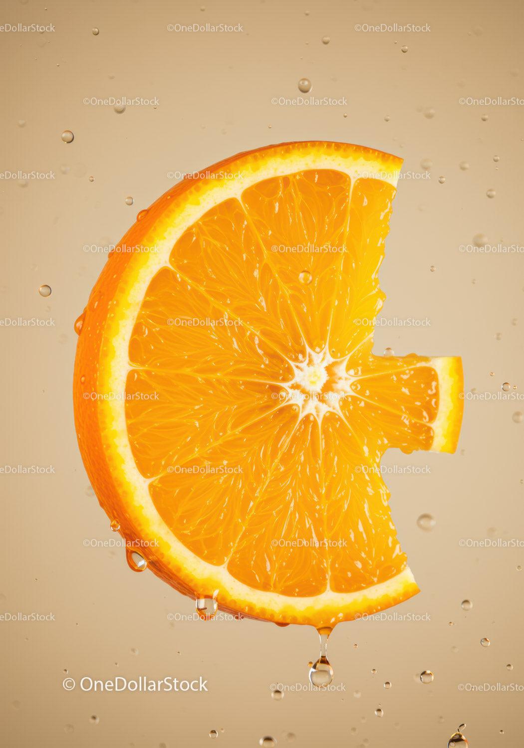 Fresh Orange Slice with Dripping Water Drops