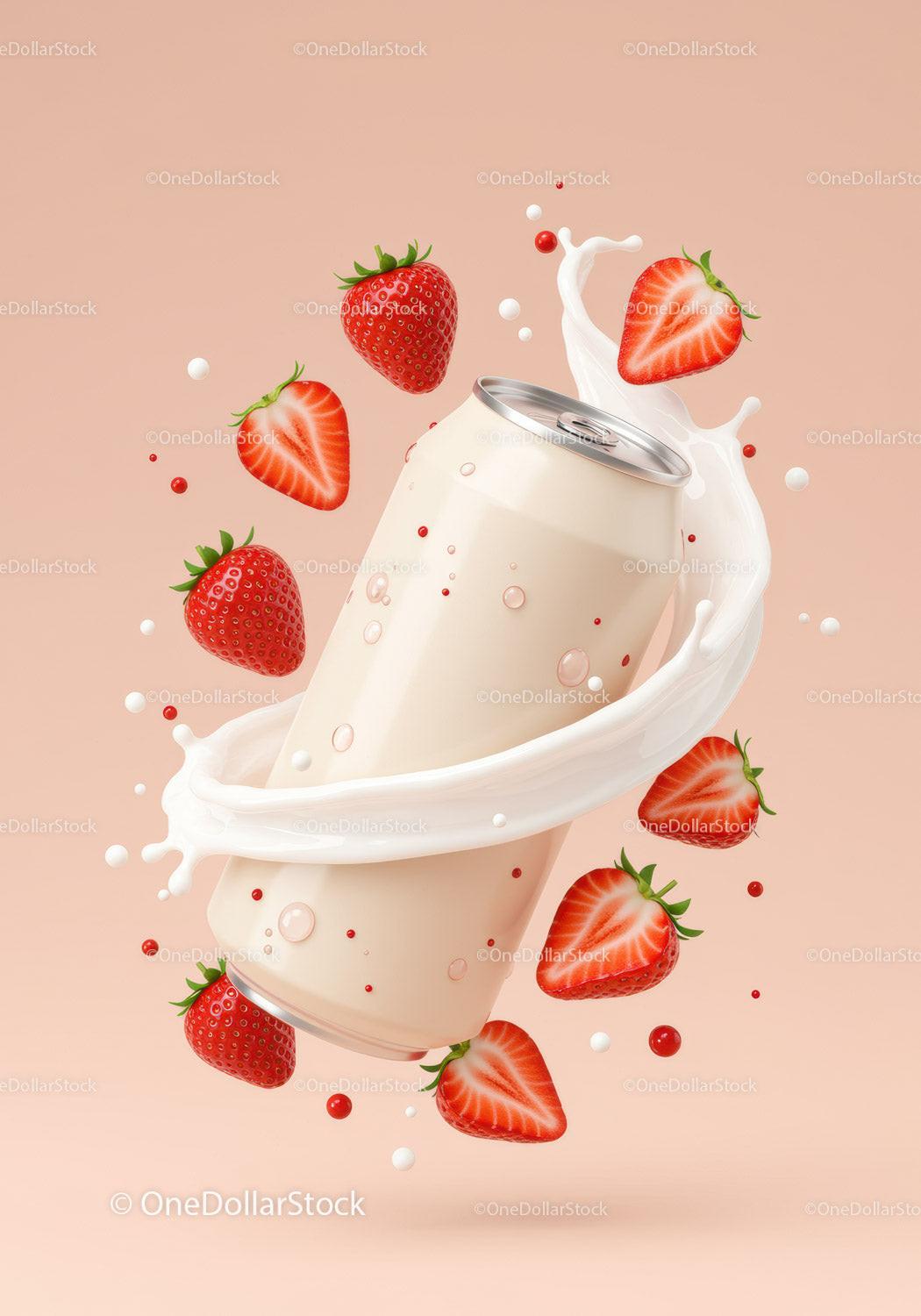 Creamy Strawberry Drink Splash with Fresh Berries JPG Mockup Image preview
