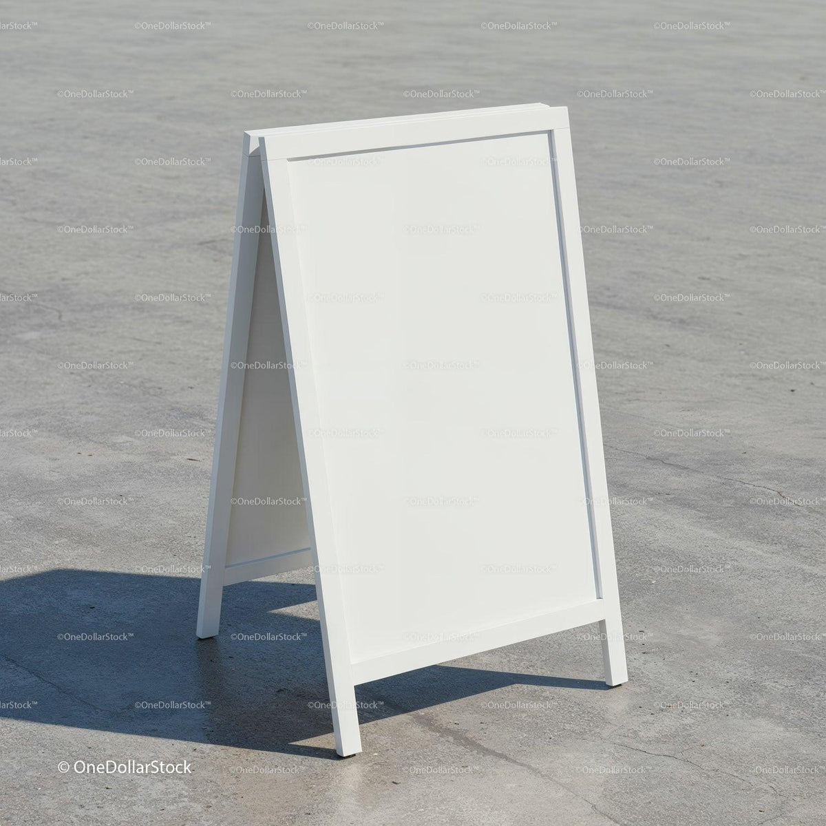 Blank white A-frame sidewalk sign on concrete surface JPG Mockup Image preview