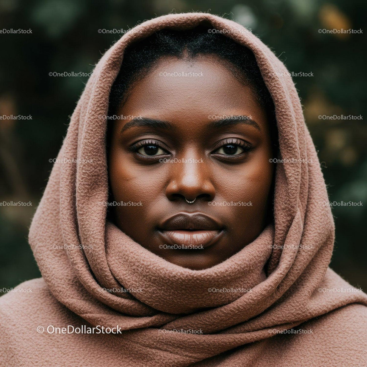 Black Woman Wearing Cozy Beige Scarf Outdoor Portrait