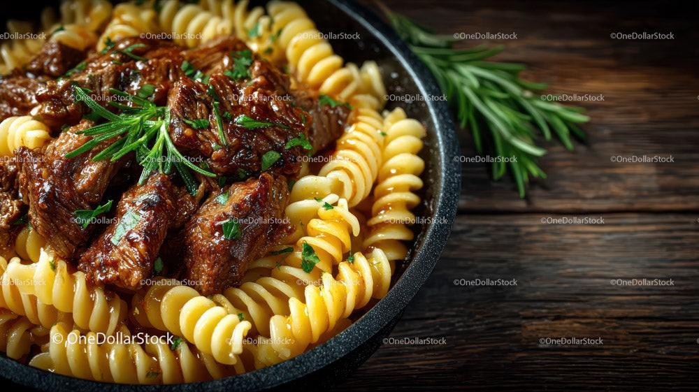 Hearty Beef and Cherry Tomato Pasta in Rustic Skillet Stock Photo Bundle preview 13