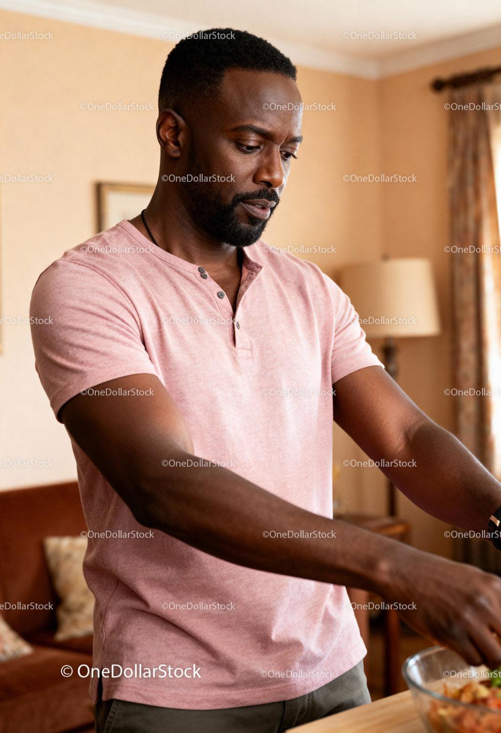Man preparing food in a cozy kitchen environment