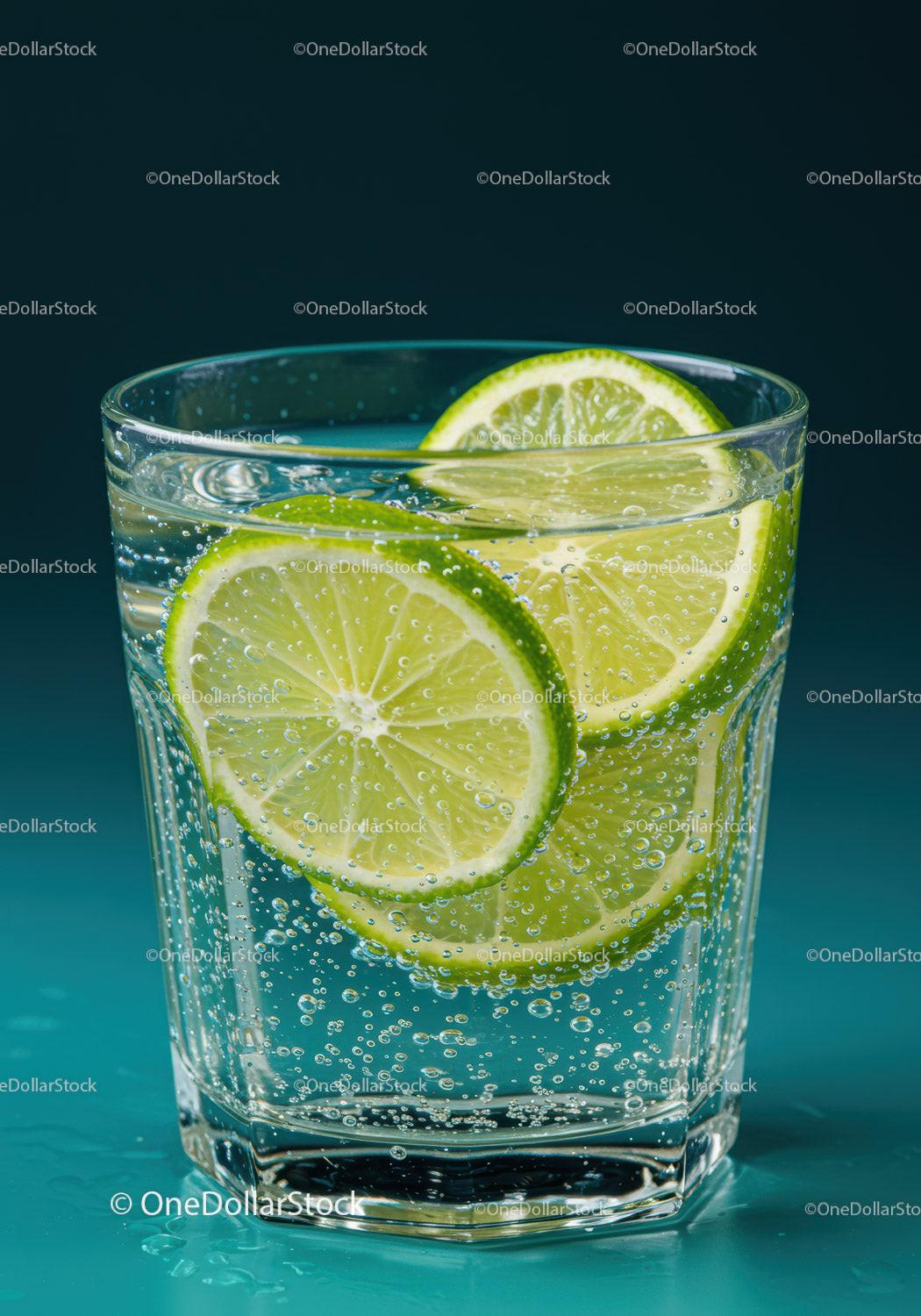Fresh Lime Slices in Sparkling Water Glass