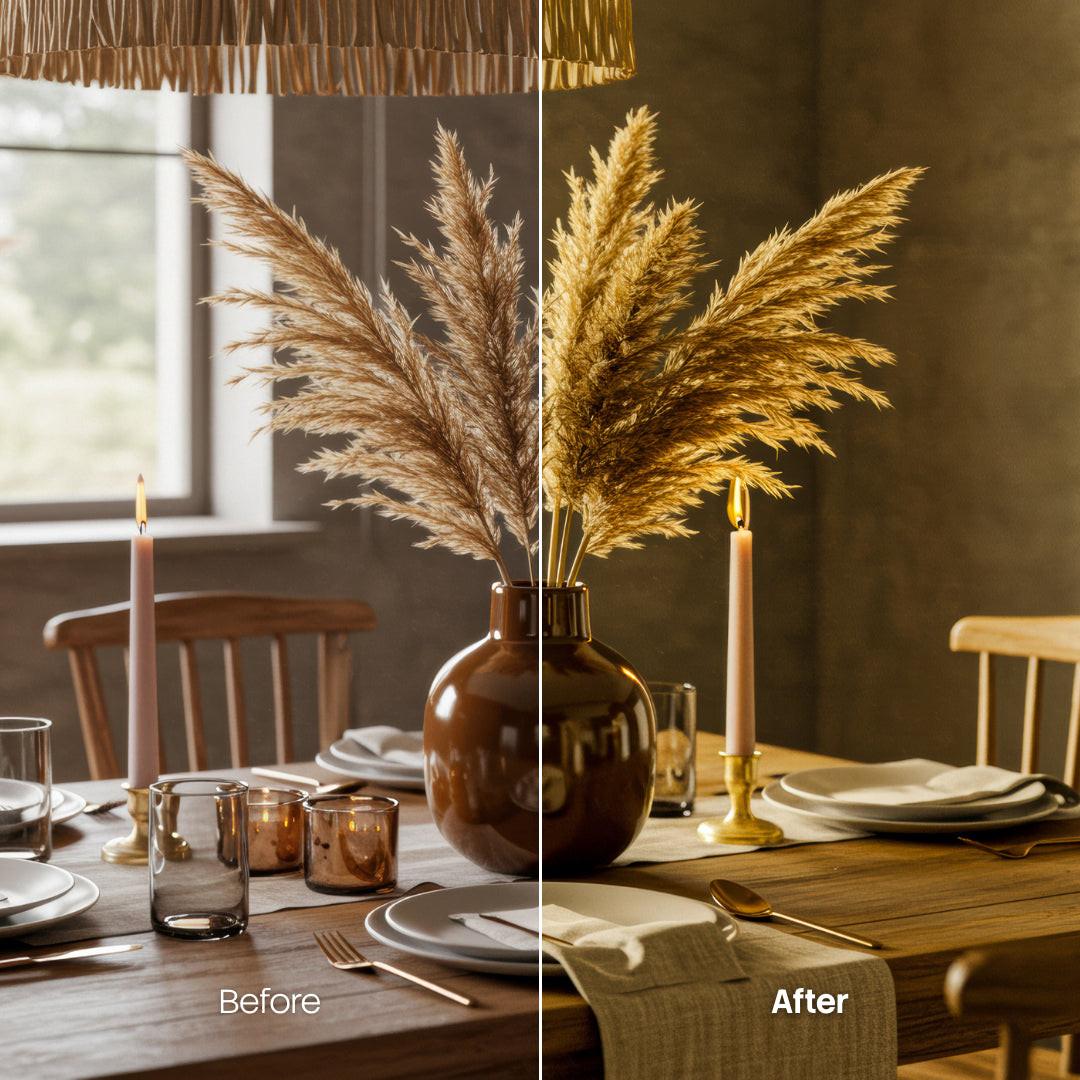Before and after Cozy Interior LUT Pack effect