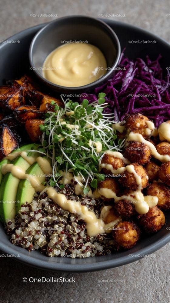 Colorful Vegan Bowls with Chickpeas Sweet Potatoes Red Cabbage and Quinoa Stock Photo Bundle preview 15