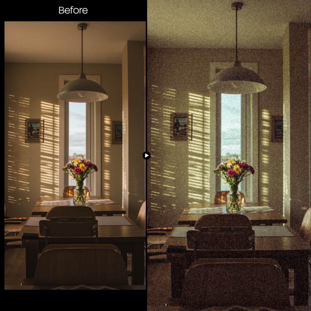 Before and after Grainy Analog Lightroom preset edit
