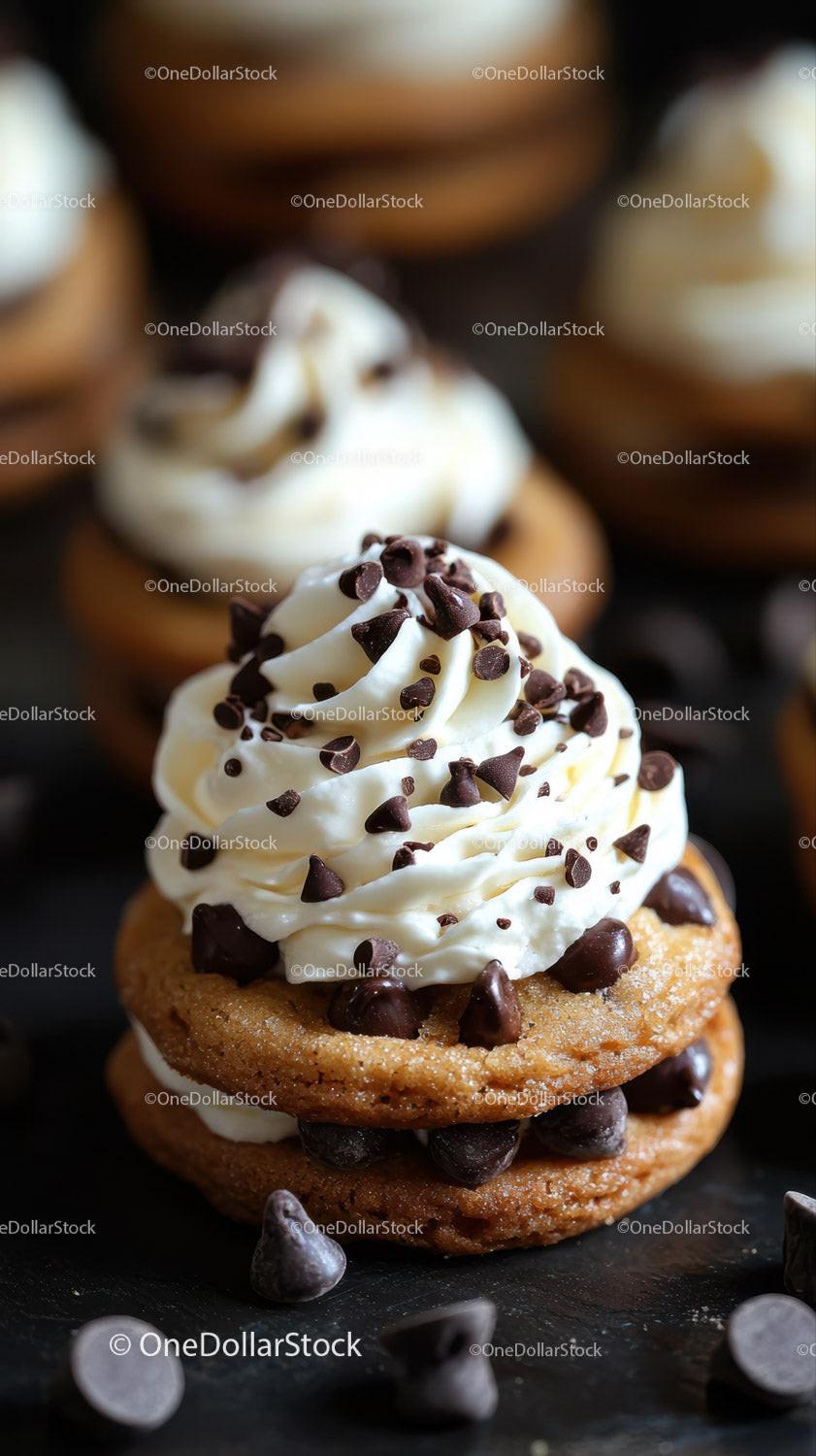 Chocolate Chip Cookie with Whipped Cream and Chocolate Topping Stock Photo Bundle preview 17