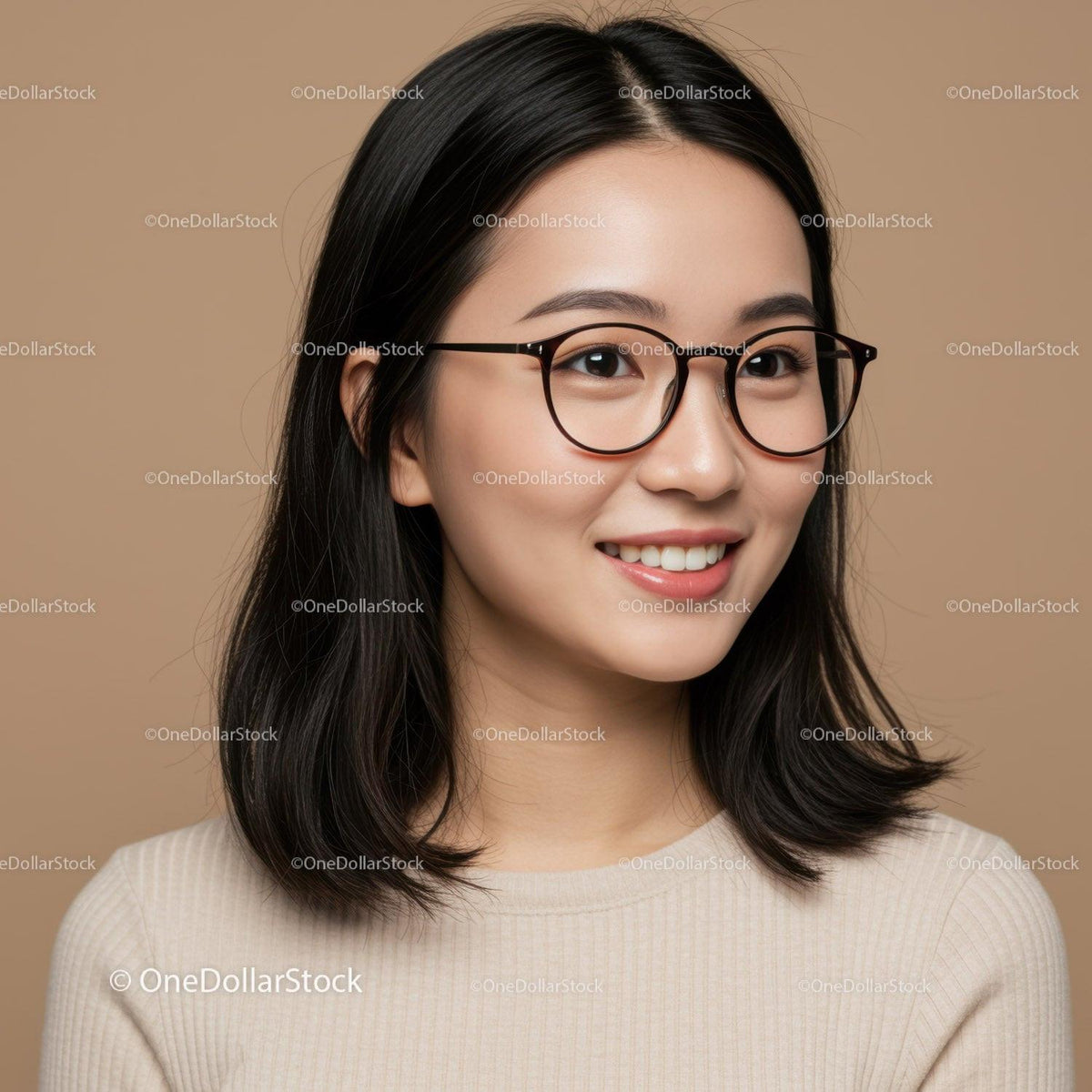 Portrait of a Young Woman Wearing Glasses with a Friendly Smile