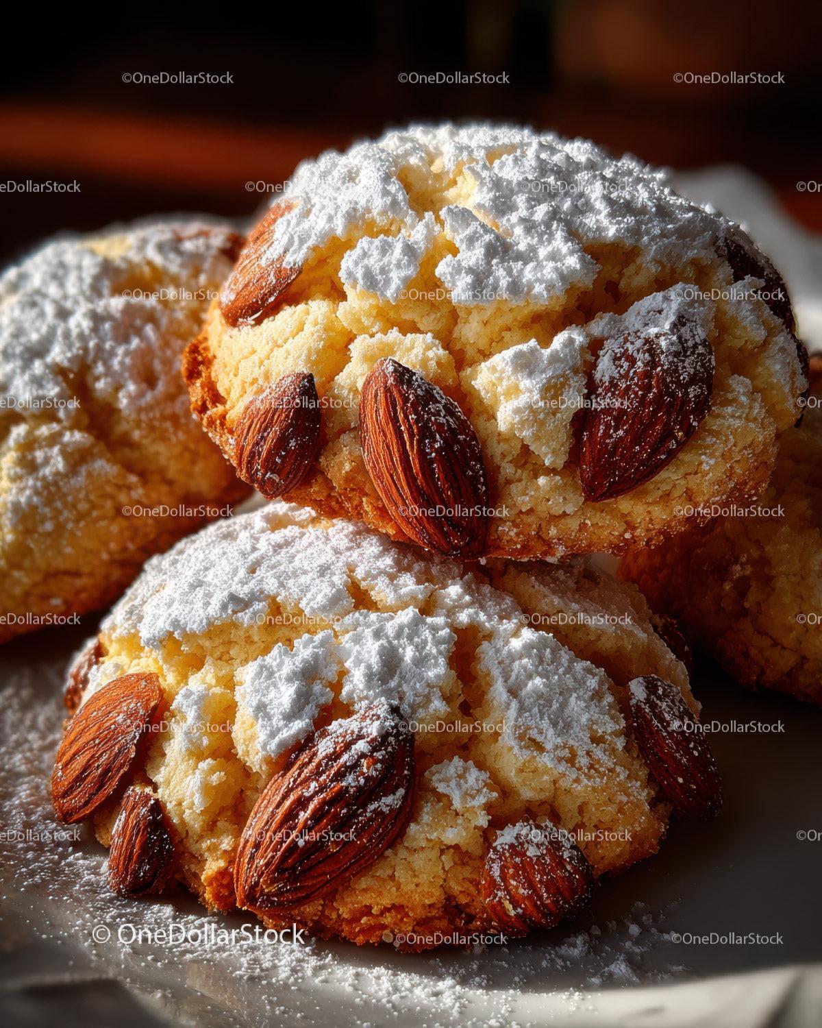 Golden Cream Puffs with Powdered Sugar and Almond Garnish for Dessert Stock Photo Bundle preview 22
