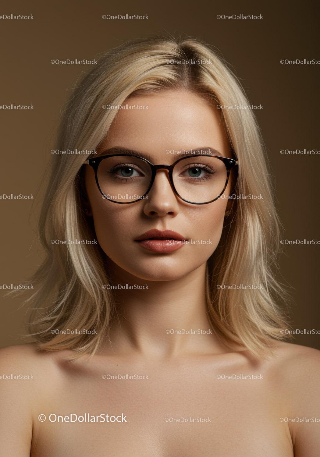 Elegant Blonde Woman Wearing Glasses in Cozy Portrait