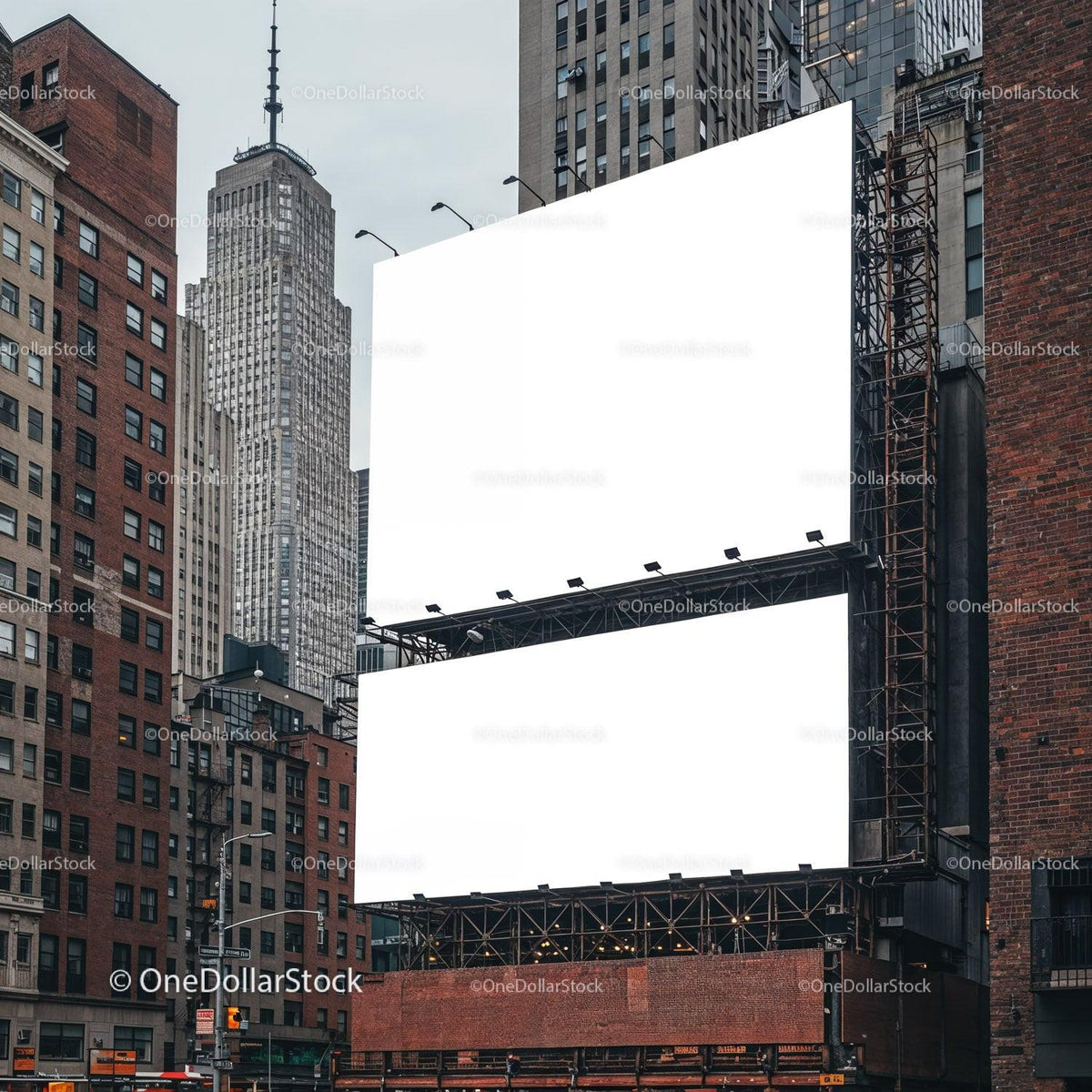 Blank Dual Billboards in Urban Cityscape with Skyscrapers JPG Mockup Image preview