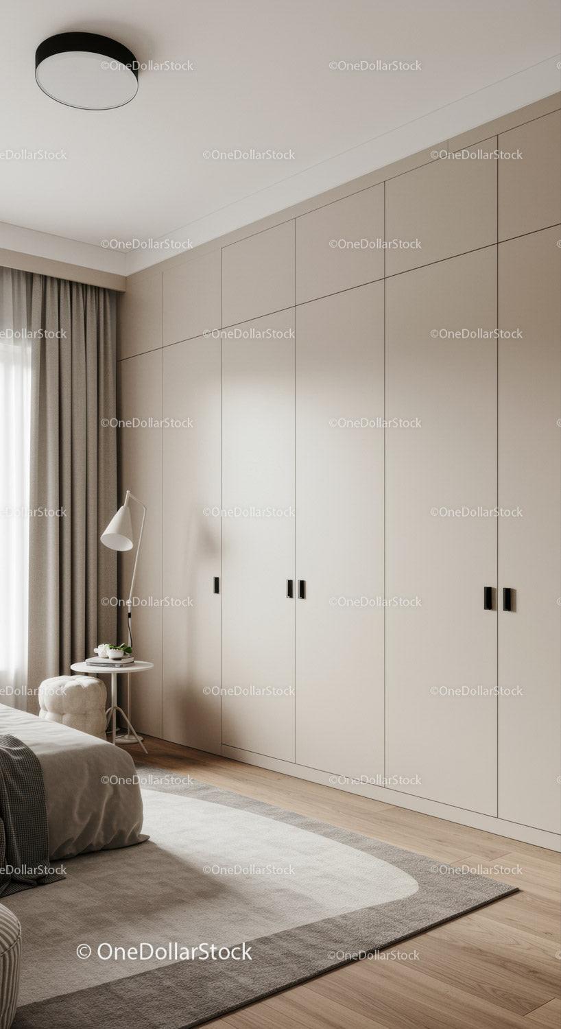Spacious Modern White Wardrobe in Calm Bedroom Interior