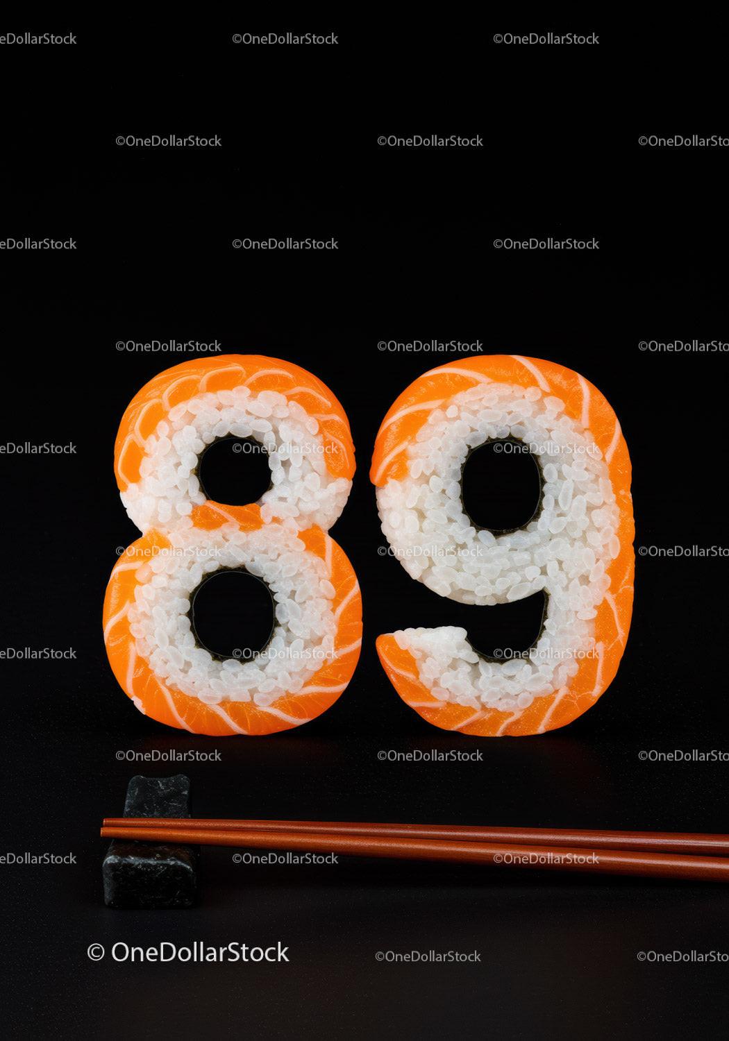 Creative sushi numbers 8 and 9 with chopsticks