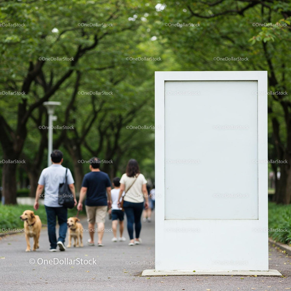 Family enjoying a walk with dogs in leafy park JPG Mockup Image preview