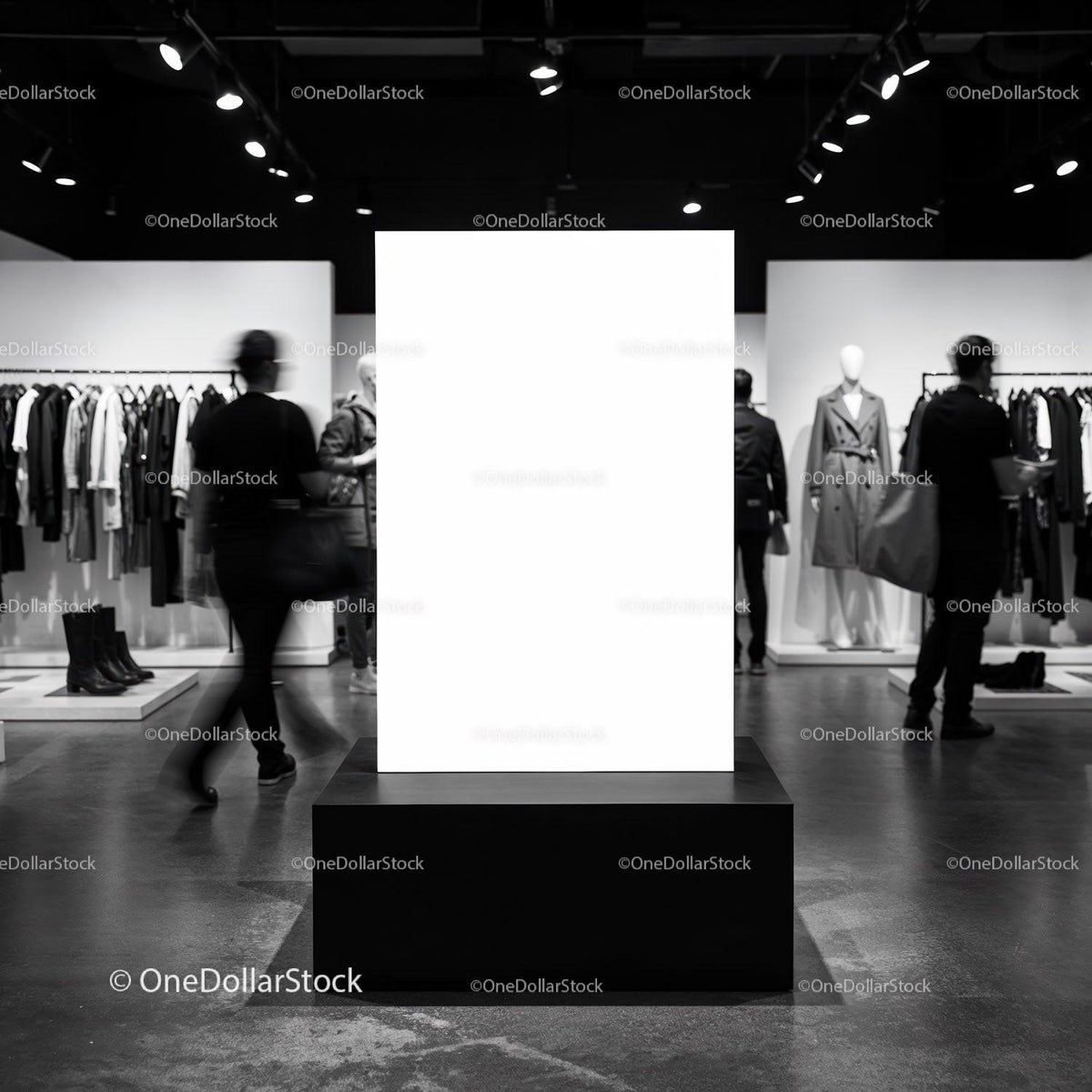 Modern retail store interior with illuminated advertising board JPG Mockup Image preview