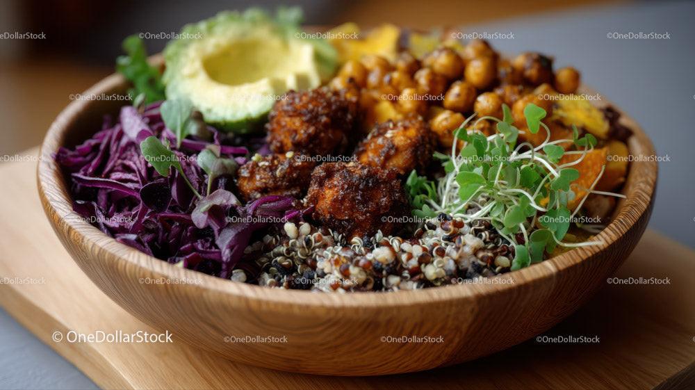 Colorful Quinoa Salad with Avocado Roasted Chickpeas and Microgreens Stock Photo Bundle preview 30