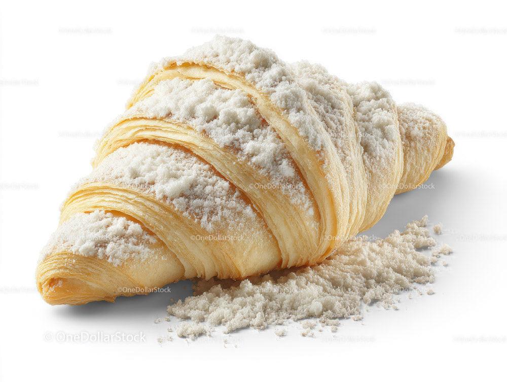 Golden Croissant with Powdered Sugar on White Background Stock Photo Bundle preview 5