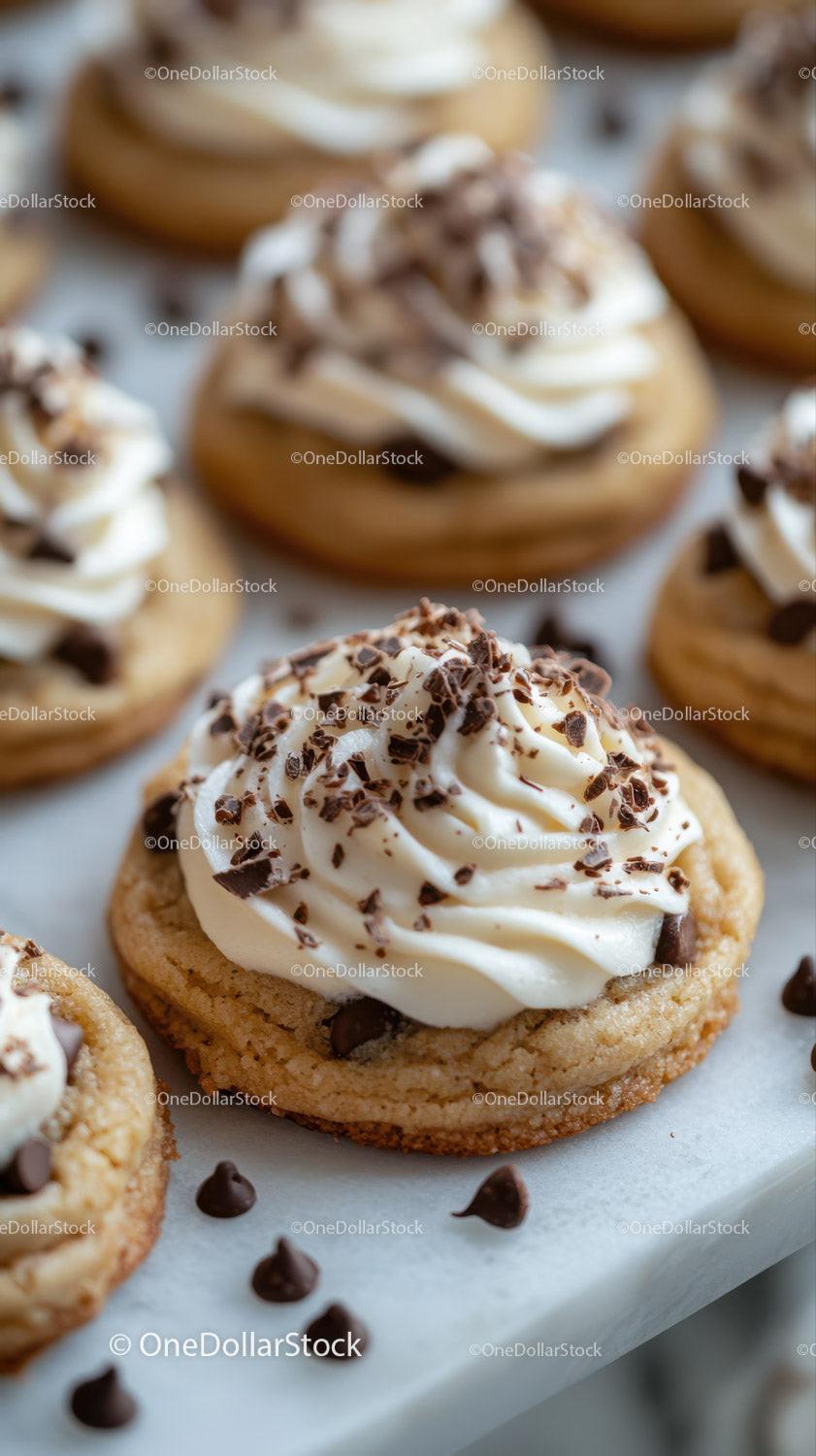 Chocolate Chip Cookie with Whipped Cream and Chocolate Topping Stock Photo Bundle preview 33
