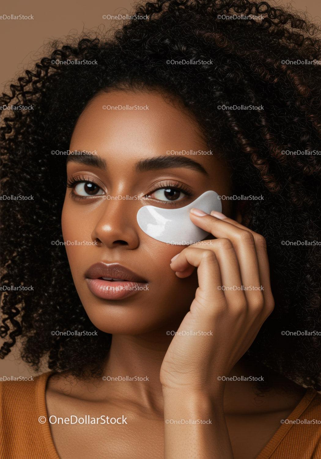 Close-Up of Woman with Curly Hair Applying Facial Mask for Skincare