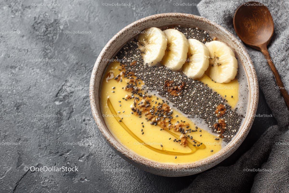 Delicious Tropical Smoothie Bowl with Banana and Chia Seeds Stock Photo Bundle preview 18